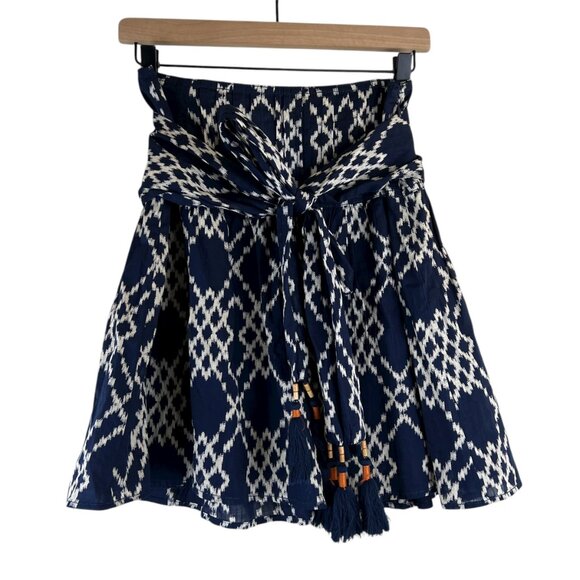 By Anthropologie Navy Printed Rimbaud Tie-Waist Mini Skirt - Picture 2 of 6